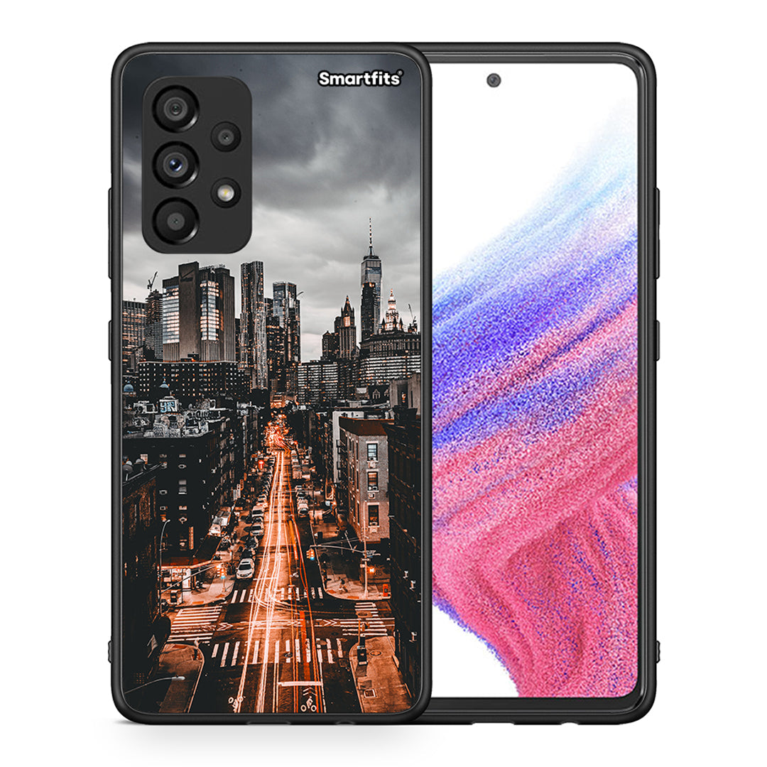 Θήκη Samsung A53 5G City Lights από τη Smartfits με σχέδιο στο πίσω μέρος και μαύρο περίβλημα | Samsung A53 5G City Lights case with colorful back and black bezels