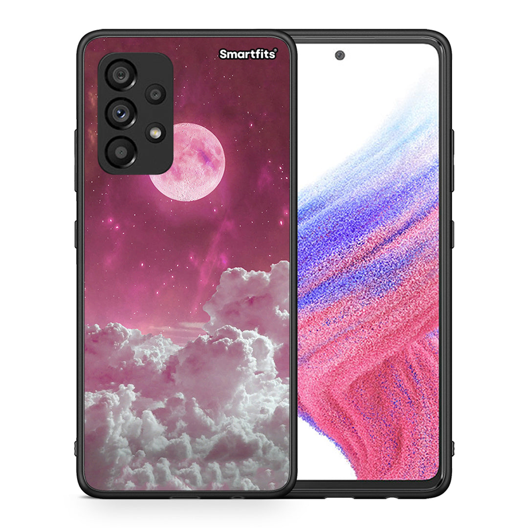 Θήκη Samsung A53 5G Pink Moon από τη Smartfits με σχέδιο στο πίσω μέρος και μαύρο περίβλημα | Samsung A53 5G Pink Moon case with colorful back and black bezels