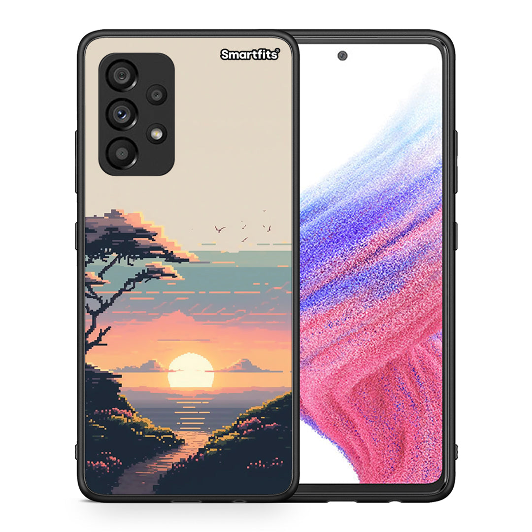 Θήκη Samsung A53 5G Pixel Sunset από τη Smartfits με σχέδιο στο πίσω μέρος και μαύρο περίβλημα | Samsung A53 5G Pixel Sunset case with colorful back and black bezels
