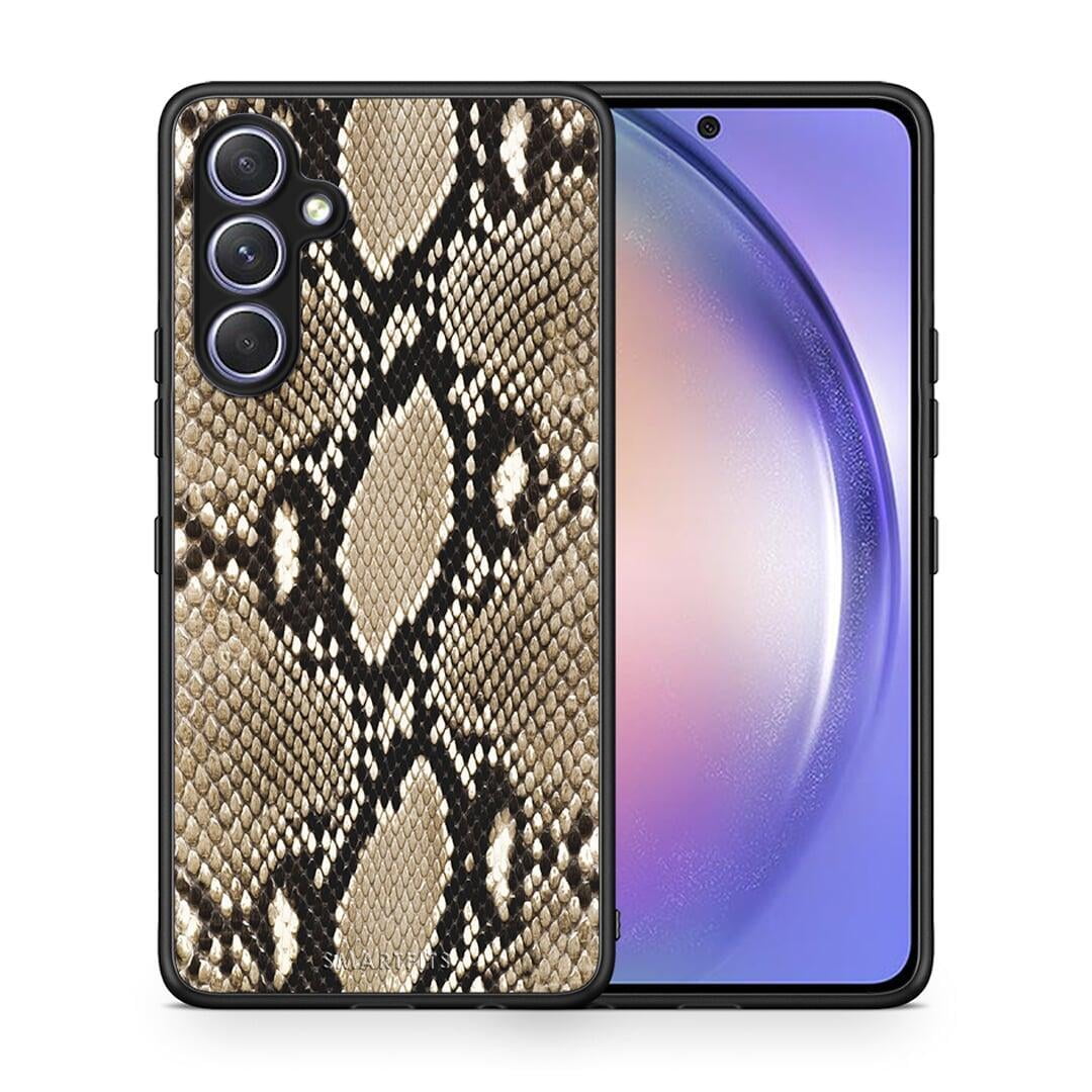 Θήκη Samsung Galaxy A54 Animal Fashion Snake από τη Smartfits με σχέδιο στο πίσω μέρος και μαύρο περίβλημα | Samsung Galaxy A54 Animal Fashion Snake Case with Colorful Back and Black Bezels