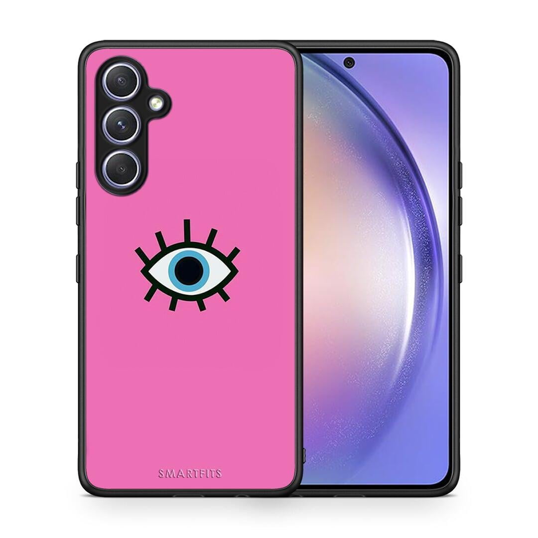 Θήκη Samsung Galaxy A54 Blue Eye Pink από τη Smartfits με σχέδιο στο πίσω μέρος και μαύρο περίβλημα | Samsung Galaxy A54 Blue Eye Pink Case with Colorful Back and Black Bezels