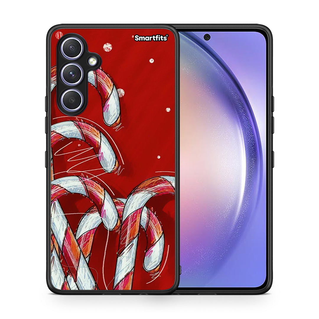 Θήκη Samsung Galaxy A54 Candy Cane από τη Smartfits με σχέδιο στο πίσω μέρος και μαύρο περίβλημα | Samsung Galaxy A54 Candy Cane Case with Colorful Back and Black Bezels