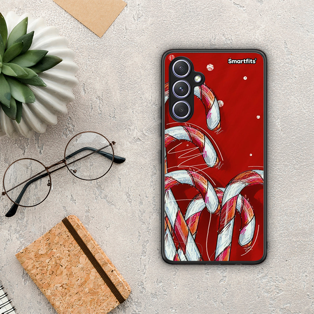 Θήκη Samsung Galaxy A54 Candy Cane από τη Smartfits με σχέδιο στο πίσω μέρος και μαύρο περίβλημα | Samsung Galaxy A54 Candy Cane Case with Colorful Back and Black Bezels