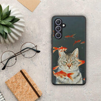 Thumbnail for Θήκη Samsung Galaxy A54 Cat Goldfish από τη Smartfits με σχέδιο στο πίσω μέρος και μαύρο περίβλημα | Samsung Galaxy A54 Cat Goldfish Case with Colorful Back and Black Bezels