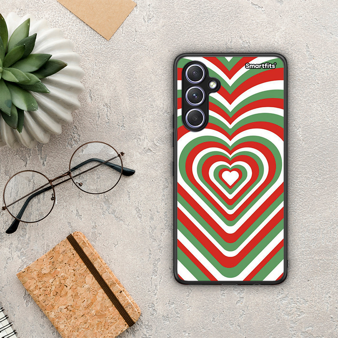 Θήκη Samsung Galaxy A54 Christmas Hearts από τη Smartfits με σχέδιο στο πίσω μέρος και μαύρο περίβλημα | Samsung Galaxy A54 Christmas Hearts Case with Colorful Back and Black Bezels