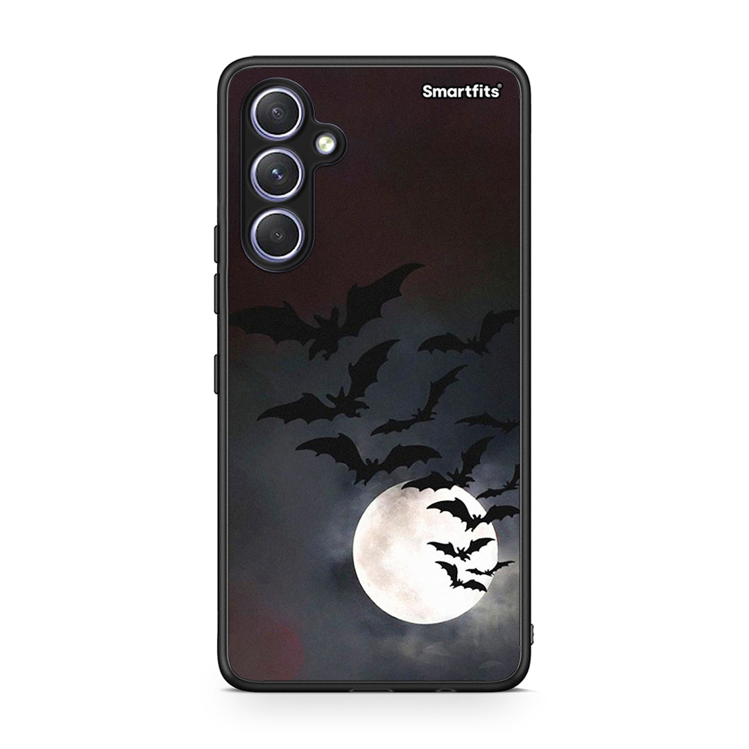 Θήκη Samsung Galaxy A54 Halloween Bat Night από τη Smartfits με σχέδιο στο πίσω μέρος και μαύρο περίβλημα | Samsung Galaxy A54 Halloween Bat Night Case with Colorful Back and Black Bezels