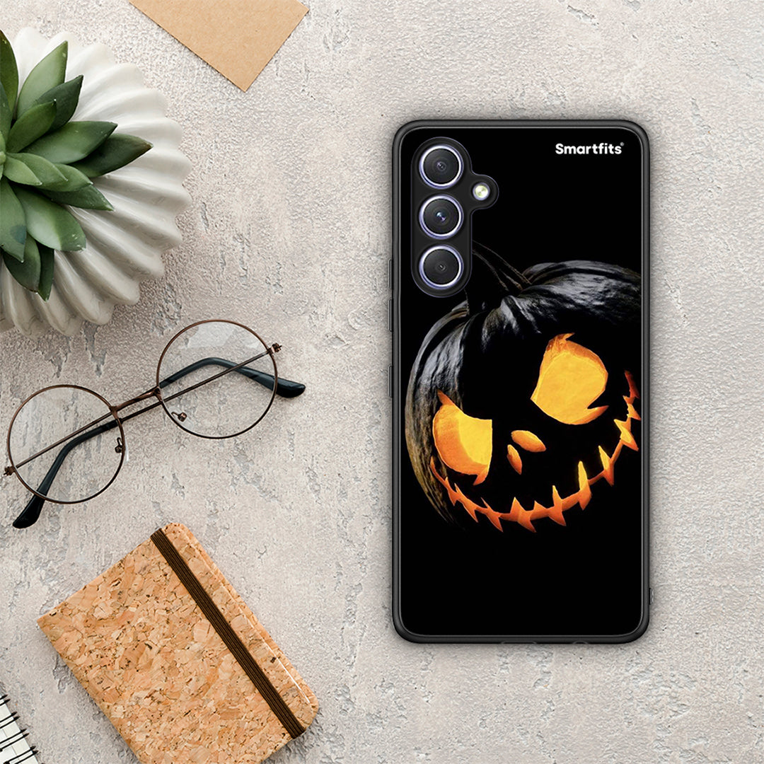 Θήκη Samsung Galaxy A54 Halloween Scary Pumpkin από τη Smartfits με σχέδιο στο πίσω μέρος και μαύρο περίβλημα | Samsung Galaxy A54 Halloween Scary Pumpkin Case with Colorful Back and Black Bezels