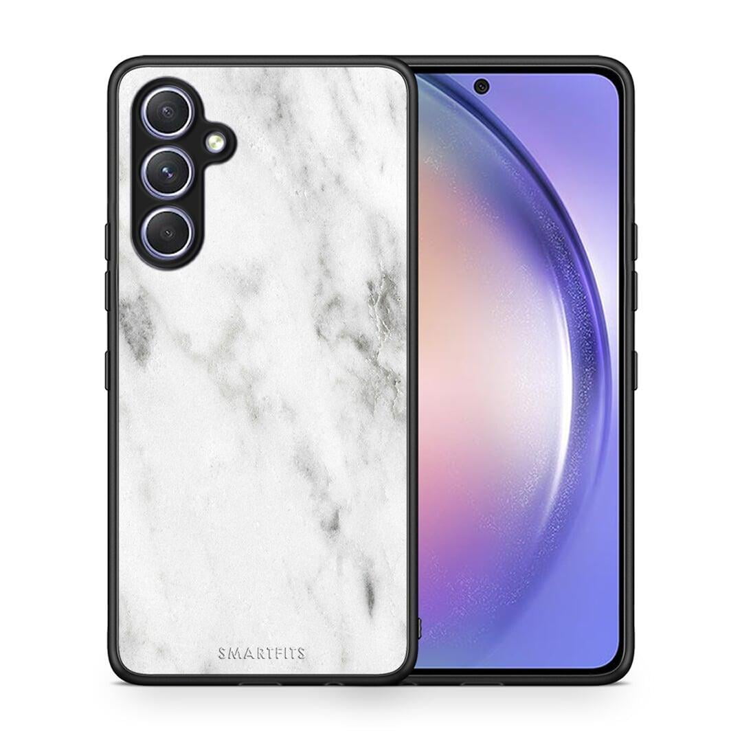 Θήκη Samsung Galaxy A54 Marble White από τη Smartfits με σχέδιο στο πίσω μέρος και μαύρο περίβλημα | Samsung Galaxy A54 Marble White Case with Colorful Back and Black Bezels