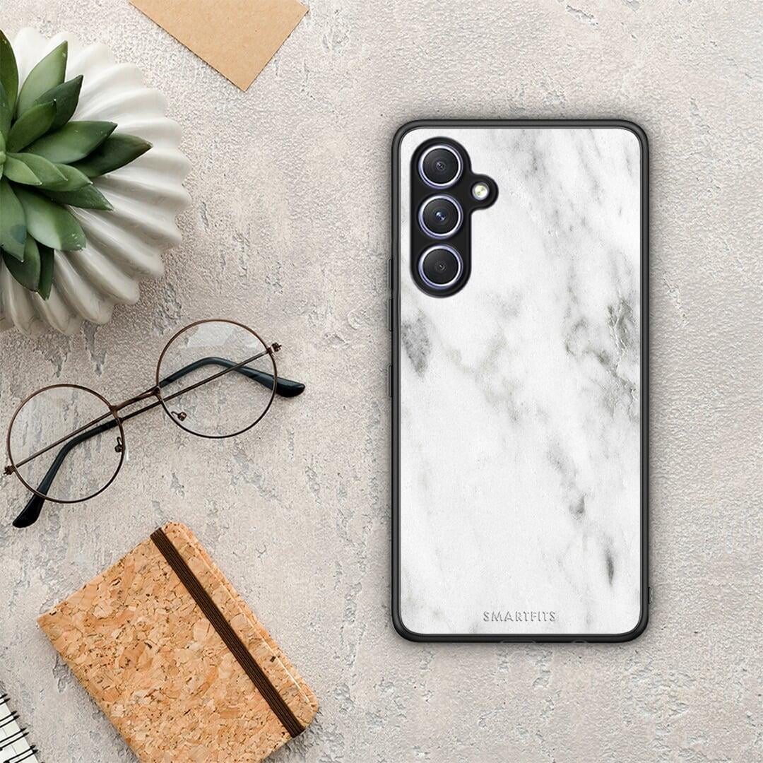 Θήκη Samsung Galaxy A54 Marble White από τη Smartfits με σχέδιο στο πίσω μέρος και μαύρο περίβλημα | Samsung Galaxy A54 Marble White Case with Colorful Back and Black Bezels