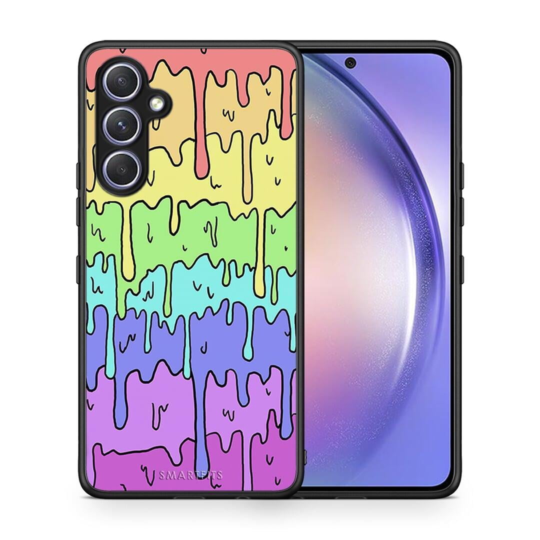 Θήκη Samsung Galaxy A54 Melting Rainbow από τη Smartfits με σχέδιο στο πίσω μέρος και μαύρο περίβλημα | Samsung Galaxy A54 Melting Rainbow Case with Colorful Back and Black Bezels