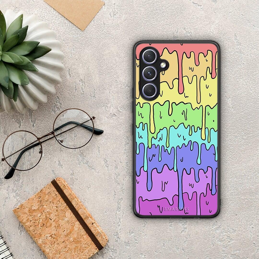 Θήκη Samsung Galaxy A54 Melting Rainbow από τη Smartfits με σχέδιο στο πίσω μέρος και μαύρο περίβλημα | Samsung Galaxy A54 Melting Rainbow Case with Colorful Back and Black Bezels