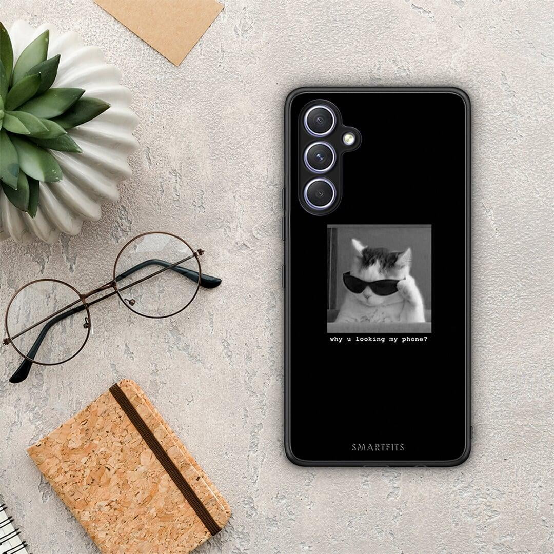 Θήκη Samsung Galaxy A54 Meme Cat από τη Smartfits με σχέδιο στο πίσω μέρος και μαύρο περίβλημα | Samsung Galaxy A54 Meme Cat Case with Colorful Back and Black Bezels