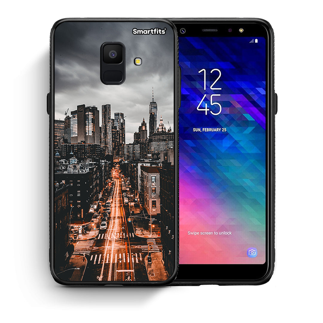 Θήκη Samsung A6 2018 City Lights από τη Smartfits με σχέδιο στο πίσω μέρος και μαύρο περίβλημα | Samsung A6 2018 City Lights case with colorful back and black bezels