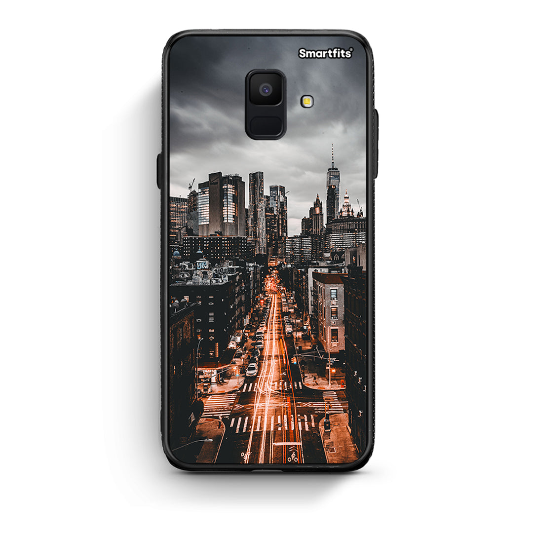 samsung A6 City Lights θήκη από τη Smartfits με σχέδιο στο πίσω μέρος και μαύρο περίβλημα | Smartphone case with colorful back and black bezels by Smartfits