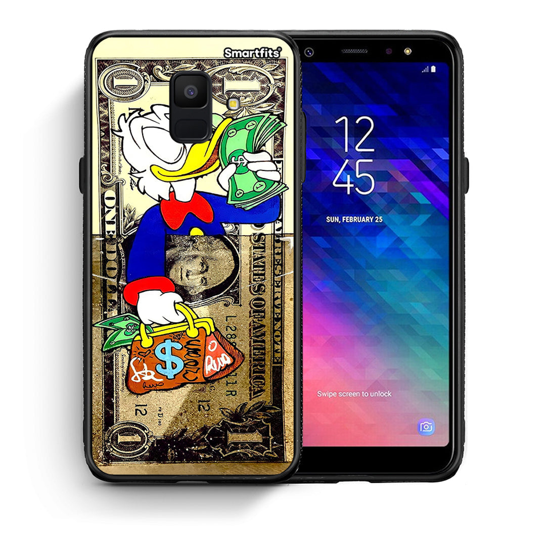 Θήκη Samsung A6 2018 Duck Money από τη Smartfits με σχέδιο στο πίσω μέρος και μαύρο περίβλημα | Samsung A6 2018 Duck Money case with colorful back and black bezels