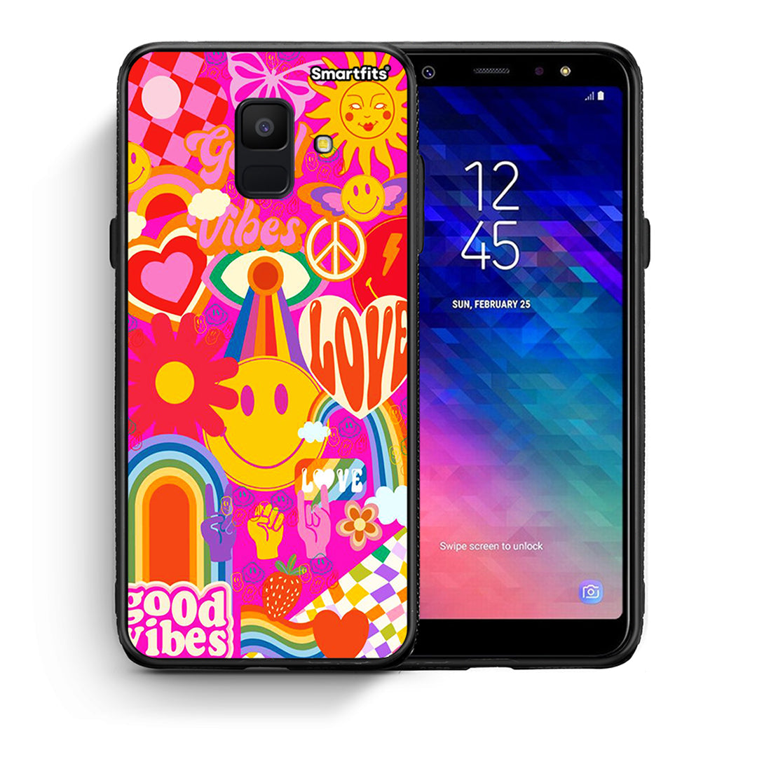 Θήκη Samsung A6 2018 Hippie Love από τη Smartfits με σχέδιο στο πίσω μέρος και μαύρο περίβλημα | Samsung A6 2018 Hippie Love case with colorful back and black bezels