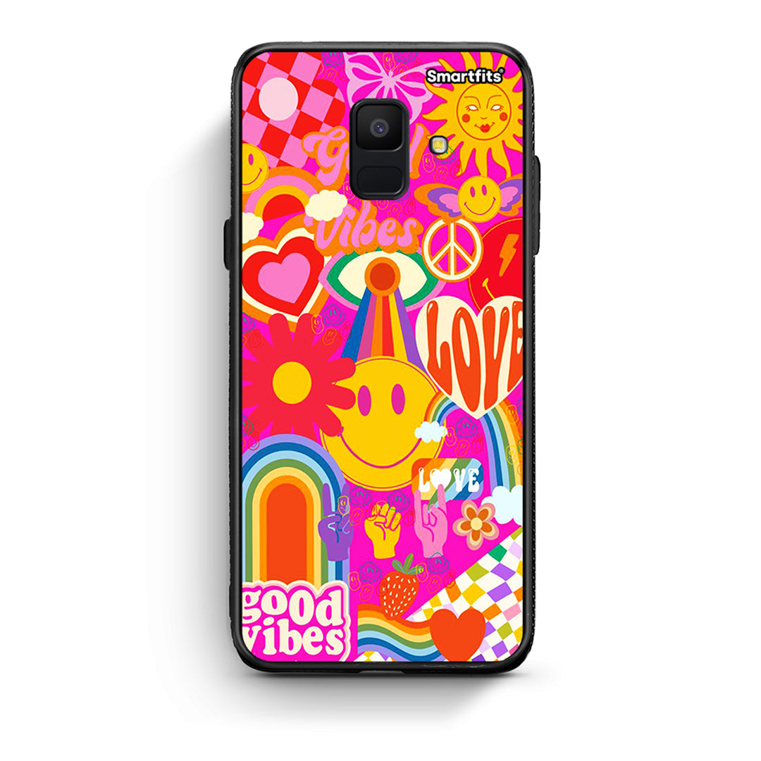 samsung A6 Hippie Love θήκη από τη Smartfits με σχέδιο στο πίσω μέρος και μαύρο περίβλημα | Smartphone case with colorful back and black bezels by Smartfits