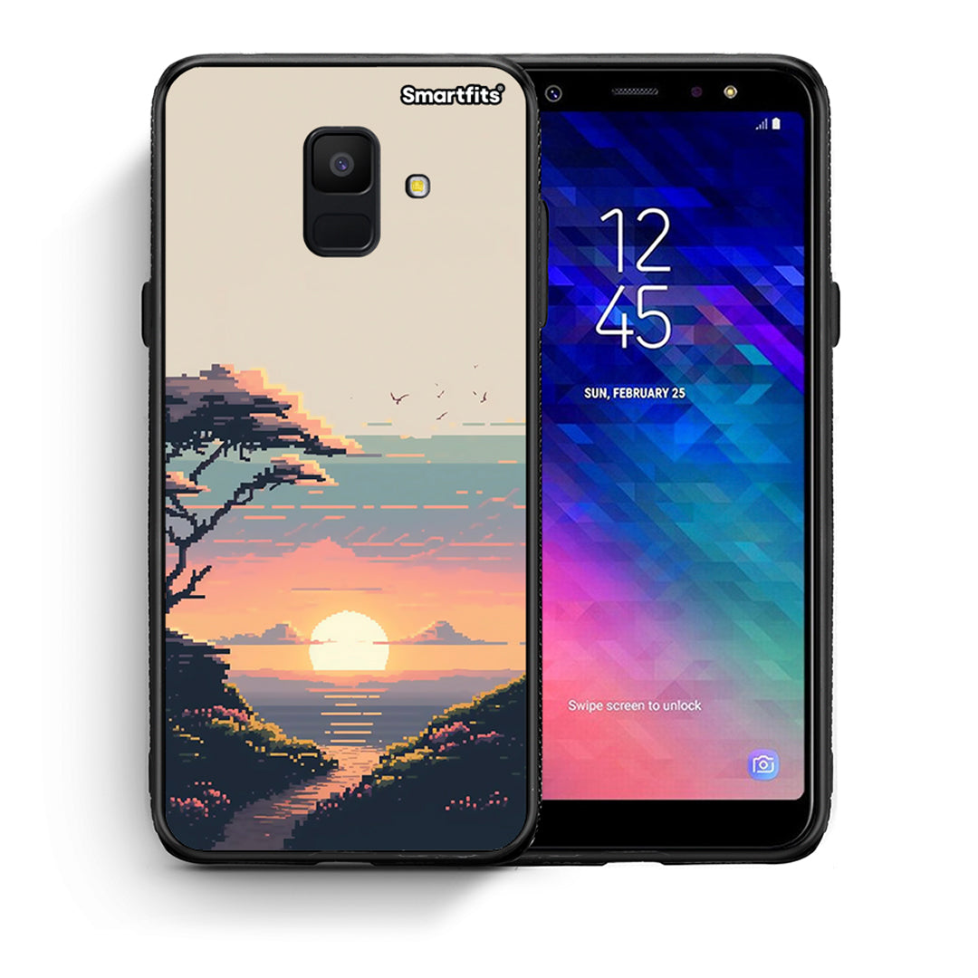 Θήκη Samsung A6 2018 Pixel Sunset από τη Smartfits με σχέδιο στο πίσω μέρος και μαύρο περίβλημα | Samsung A6 2018 Pixel Sunset case with colorful back and black bezels