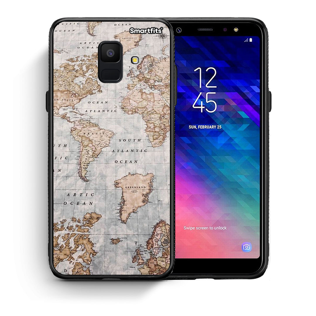 Θήκη Samsung A6 2018 World Map από τη Smartfits με σχέδιο στο πίσω μέρος και μαύρο περίβλημα | Samsung A6 2018 World Map case with colorful back and black bezels