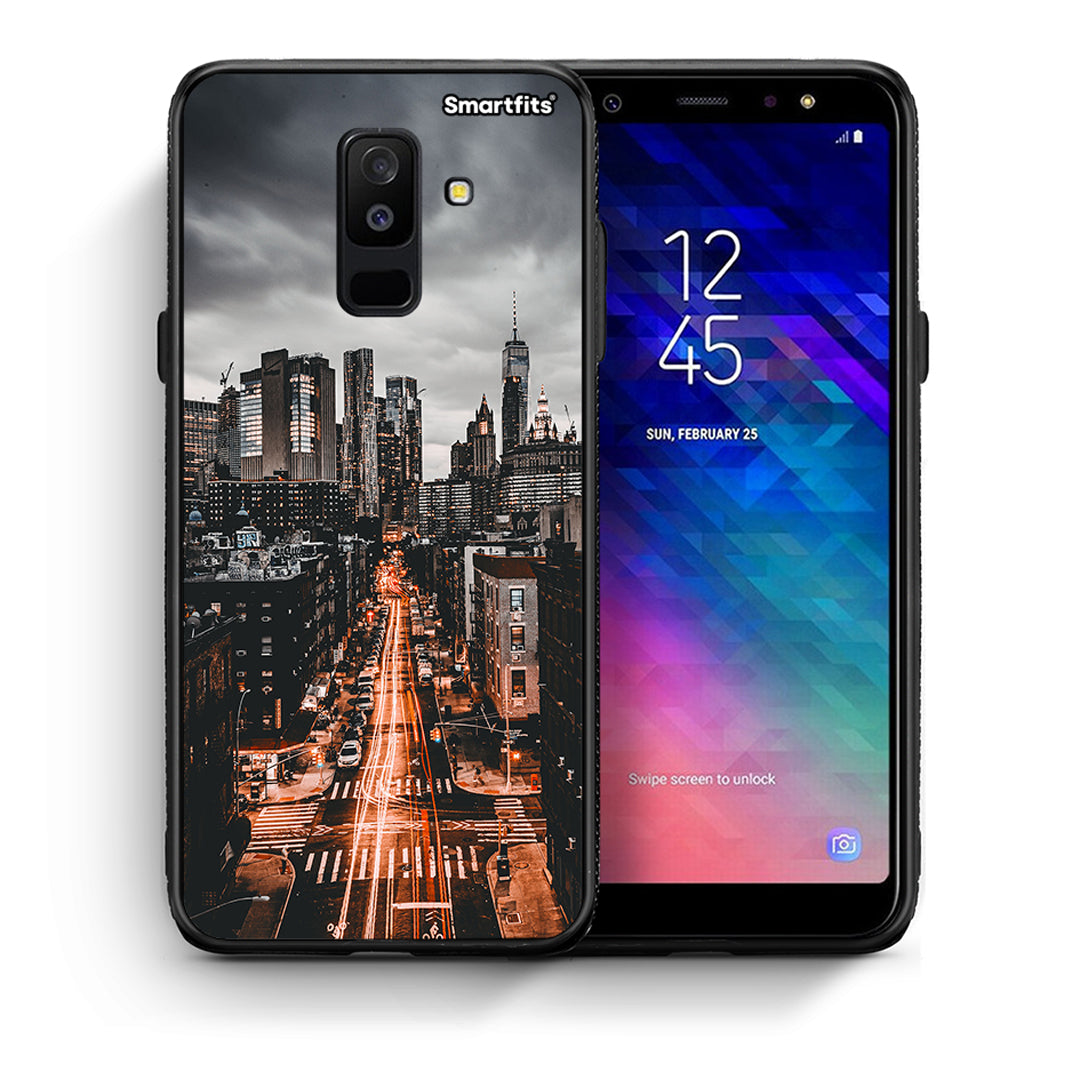 Θήκη Samsung A6+ 2018 City Lights από τη Smartfits με σχέδιο στο πίσω μέρος και μαύρο περίβλημα | Samsung A6+ 2018 City Lights case with colorful back and black bezels