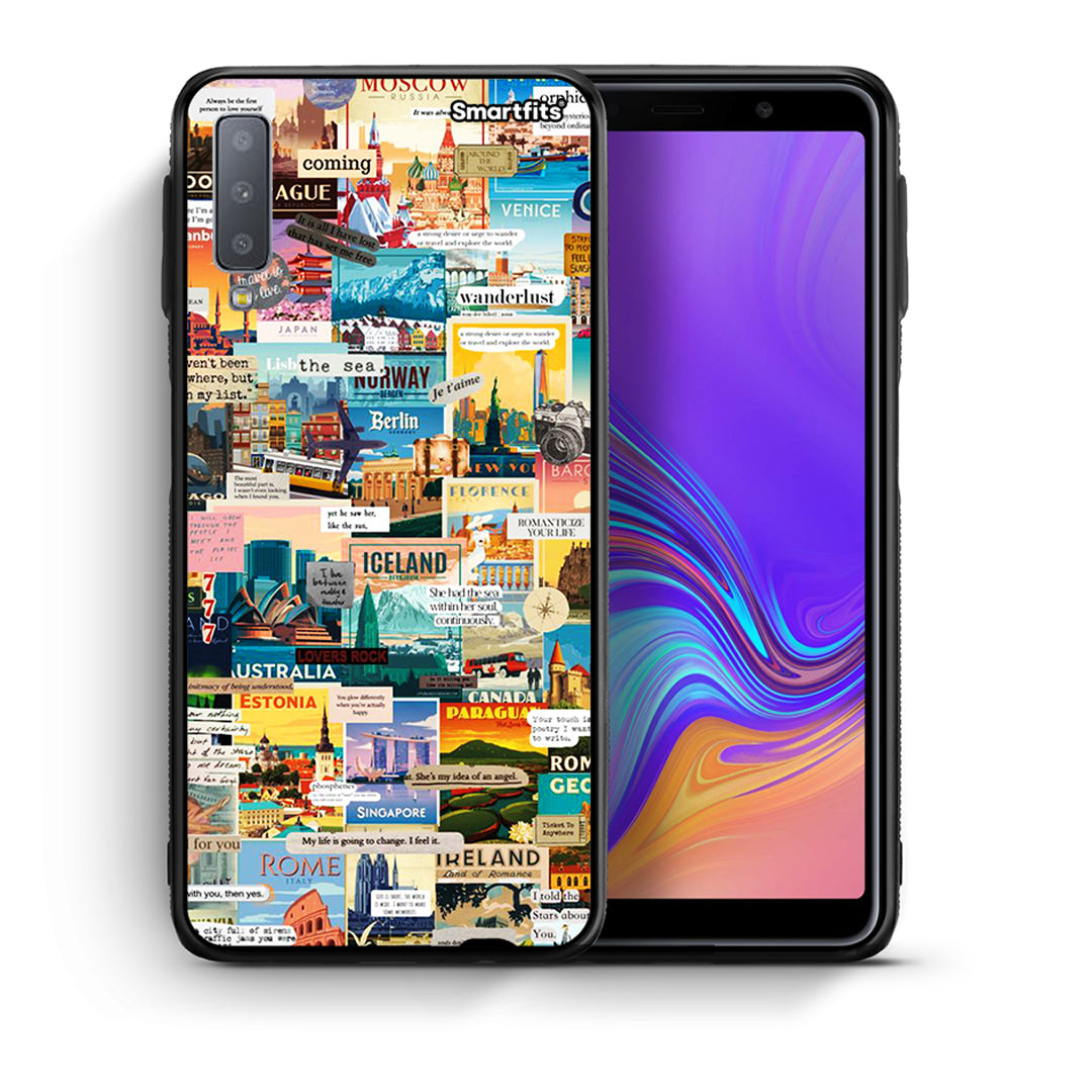 Θήκη Samsung A7 2018 Live To Travel από τη Smartfits με σχέδιο στο πίσω μέρος και μαύρο περίβλημα | Samsung A7 2018 Live To Travel case with colorful back and black bezels