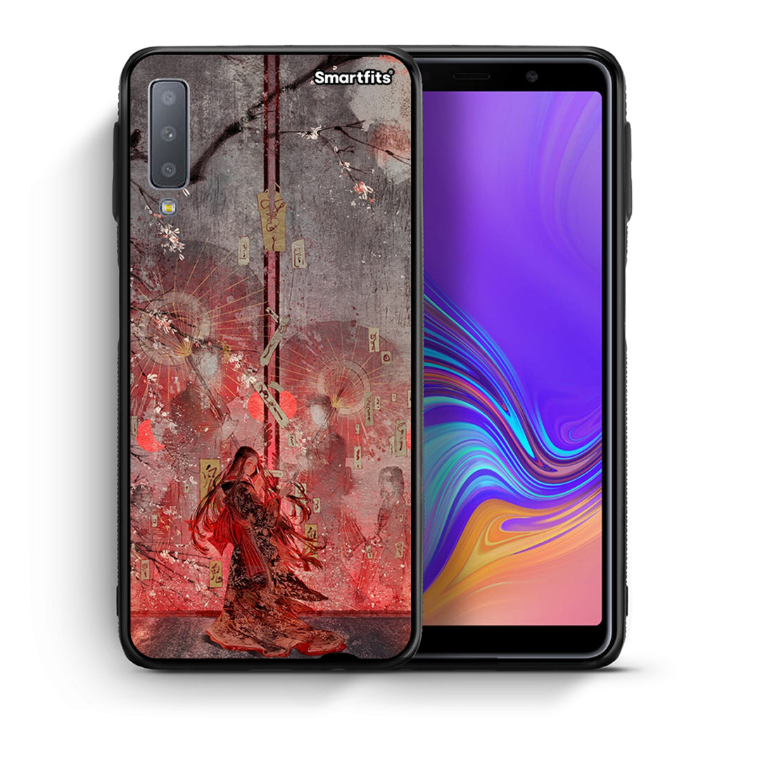 Θήκη Samsung A7 2018 Nezuko Kamado από τη Smartfits με σχέδιο στο πίσω μέρος και μαύρο περίβλημα | Samsung A7 2018 Nezuko Kamado case with colorful back and black bezels