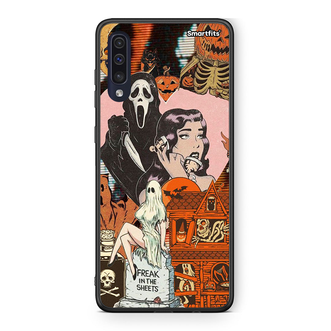 Samsung A70 Halloween Collage Θήκη από τη Smartfits με σχέδιο στο πίσω μέρος και μαύρο περίβλημα | Smartphone case with colorful back and black bezels by Smartfits