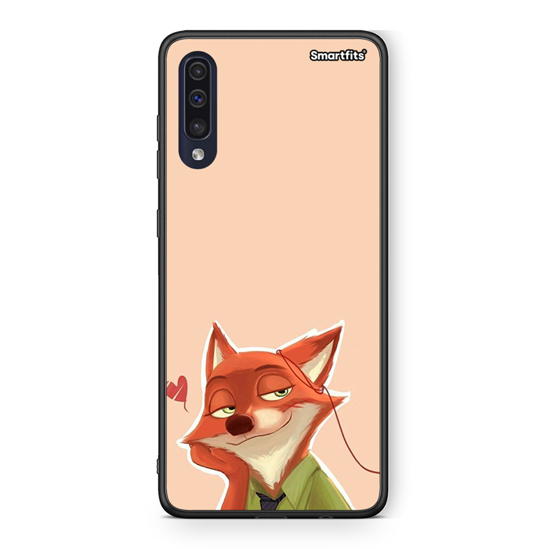 Samsung A70 Nick Wilde And Judy Hopps Love 1 θήκη από τη Smartfits με σχέδιο στο πίσω μέρος και μαύρο περίβλημα | Smartphone case with colorful back and black bezels by Smartfits