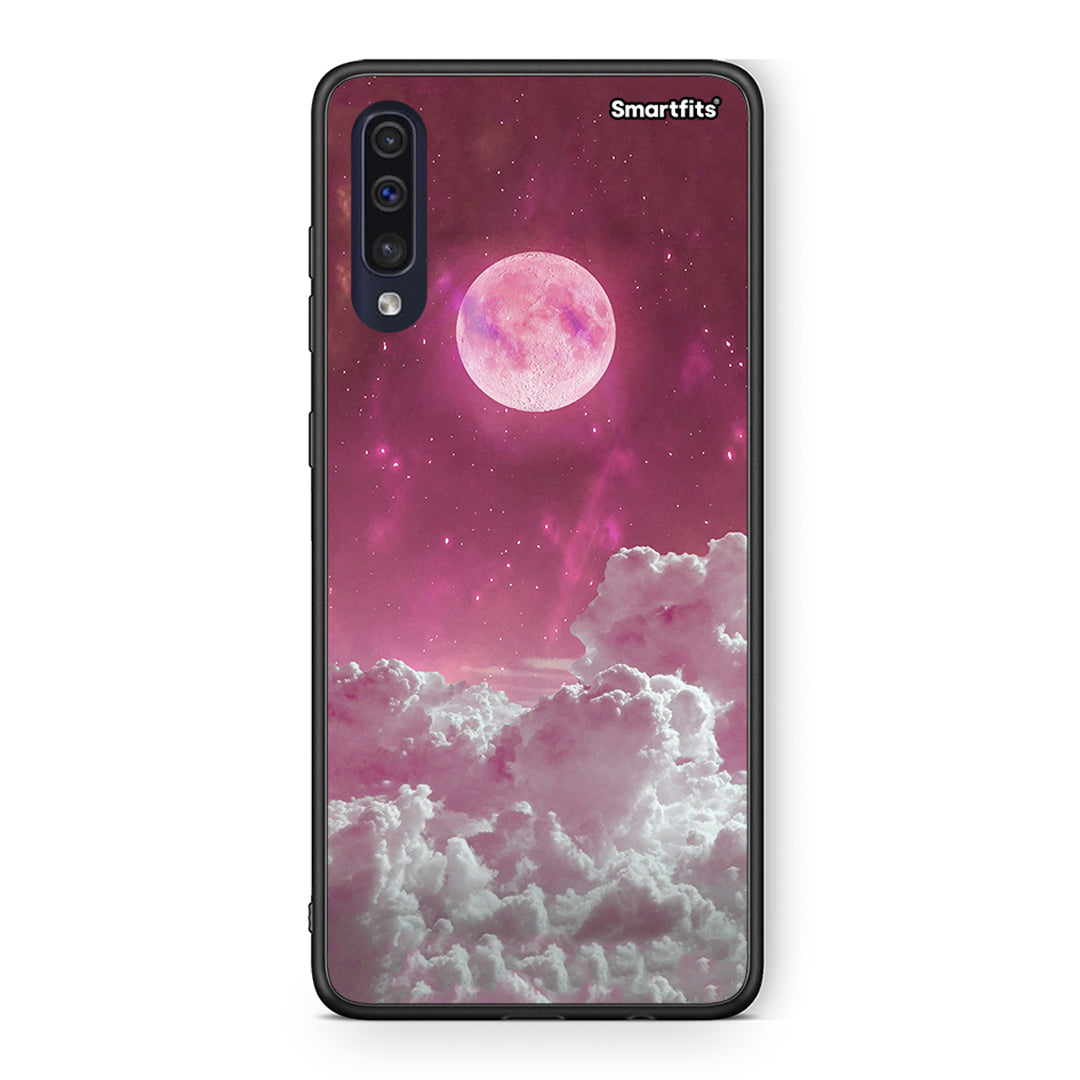 Samsung A70 Pink Moon Θήκη από τη Smartfits με σχέδιο στο πίσω μέρος και μαύρο περίβλημα | Smartphone case with colorful back and black bezels by Smartfits