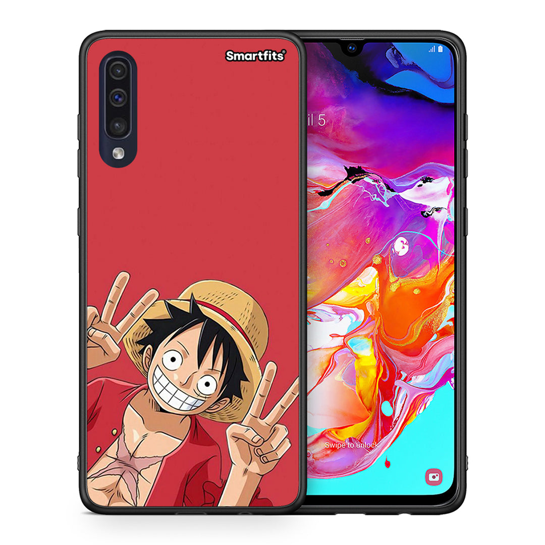 Θήκη Samsung A70 Pirate Luffy από τη Smartfits με σχέδιο στο πίσω μέρος και μαύρο περίβλημα | Samsung A70 Pirate Luffy case with colorful back and black bezels