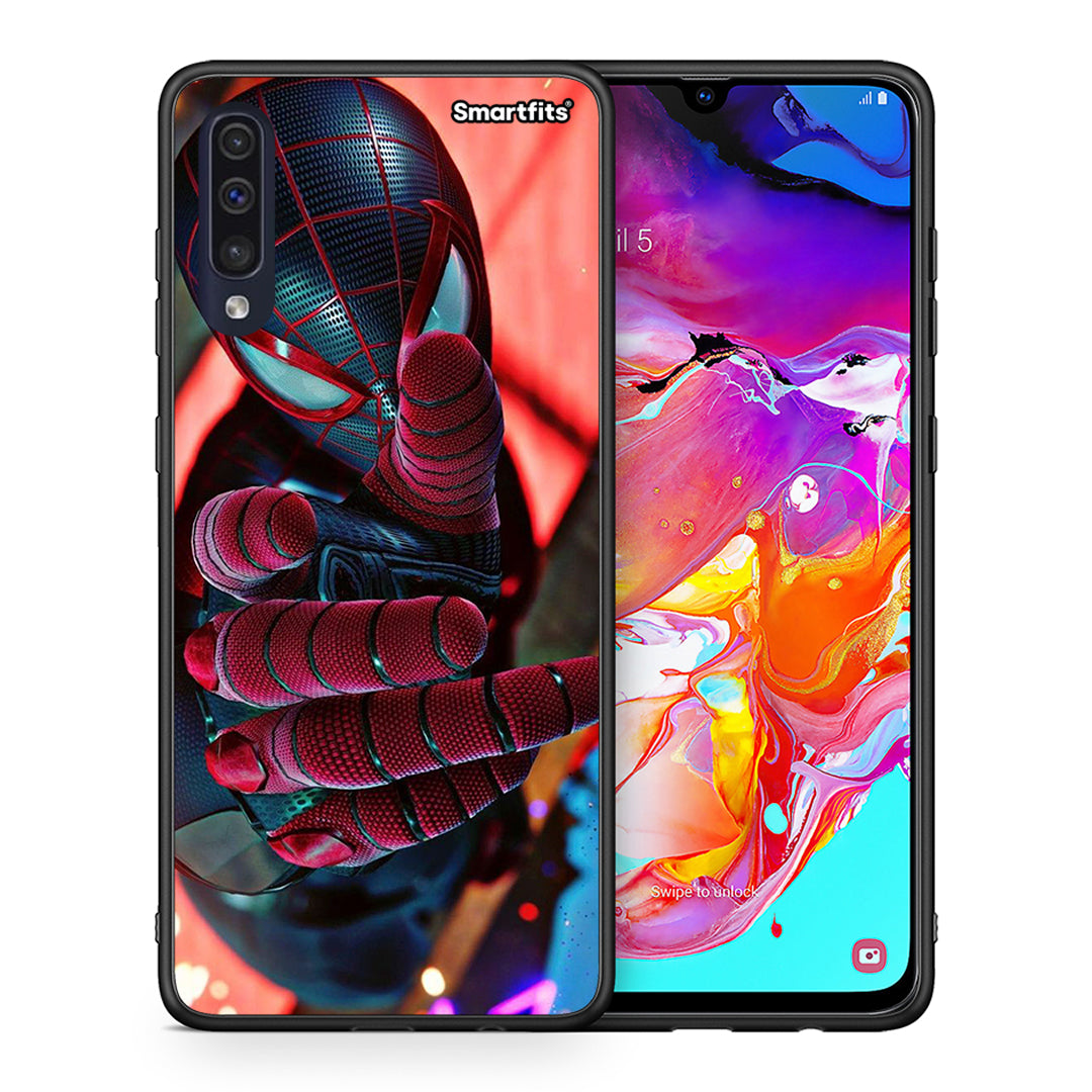 Θήκη Samsung A70 Spider Hand από τη Smartfits με σχέδιο στο πίσω μέρος και μαύρο περίβλημα | Samsung A70 Spider Hand case with colorful back and black bezels