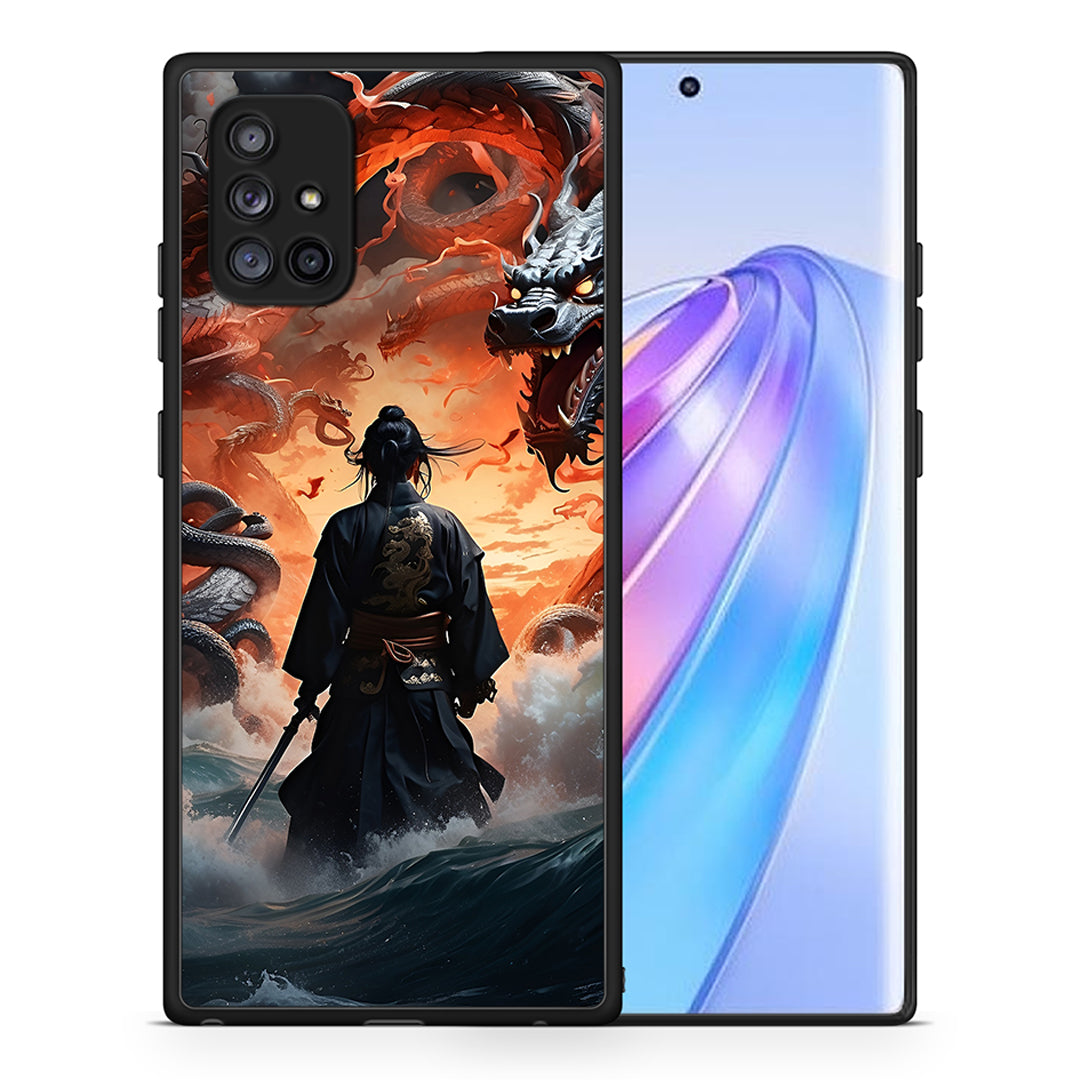 Θήκη Samsung Galaxy A71 5G Dragons Fight από τη Smartfits με σχέδιο στο πίσω μέρος και μαύρο περίβλημα | Samsung Galaxy A71 5G Dragons Fight case with colorful back and black bezels