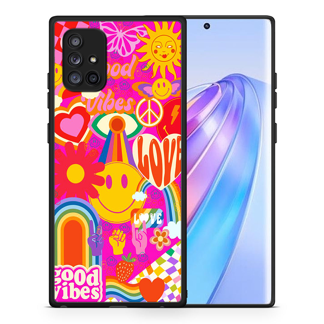 Θήκη Samsung Galaxy A71 5G Hippie Love από τη Smartfits με σχέδιο στο πίσω μέρος και μαύρο περίβλημα | Samsung Galaxy A71 5G Hippie Love case with colorful back and black bezels