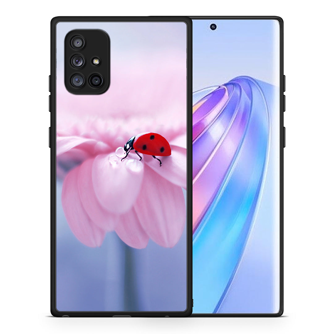 Θήκη Samsung Galaxy A71 5G Ladybug Flower από τη Smartfits με σχέδιο στο πίσω μέρος και μαύρο περίβλημα | Samsung Galaxy A71 5G Ladybug Flower case with colorful back and black bezels