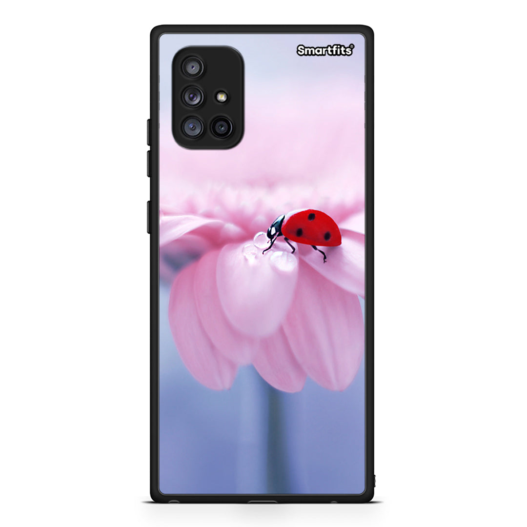 Samsung Galaxy A71 5G Ladybug Flower θήκη από τη Smartfits με σχέδιο στο πίσω μέρος και μαύρο περίβλημα | Smartphone case with colorful back and black bezels by Smartfits