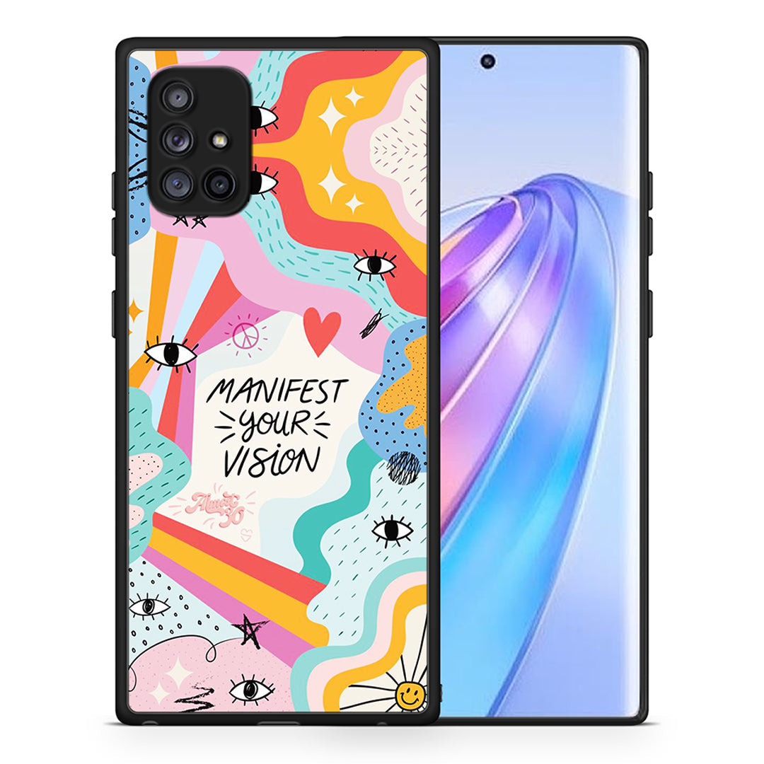 Θήκη Samsung Galaxy A71 5G Manifest Your Vision από τη Smartfits με σχέδιο στο πίσω μέρος και μαύρο περίβλημα | Samsung Galaxy A71 5G Manifest Your Vision case with colorful back and black bezels