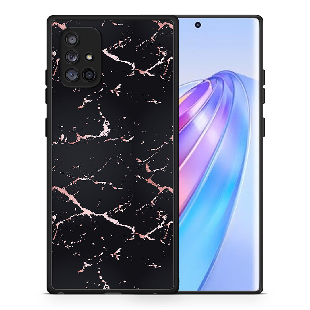 Θήκη Samsung Galaxy A71 5G Black Rosegold Marble από τη Smartfits με σχέδιο στο πίσω μέρος και μαύρο περίβλημα | Samsung Galaxy A71 5G Black Rosegold Marble case with colorful back and black bezels