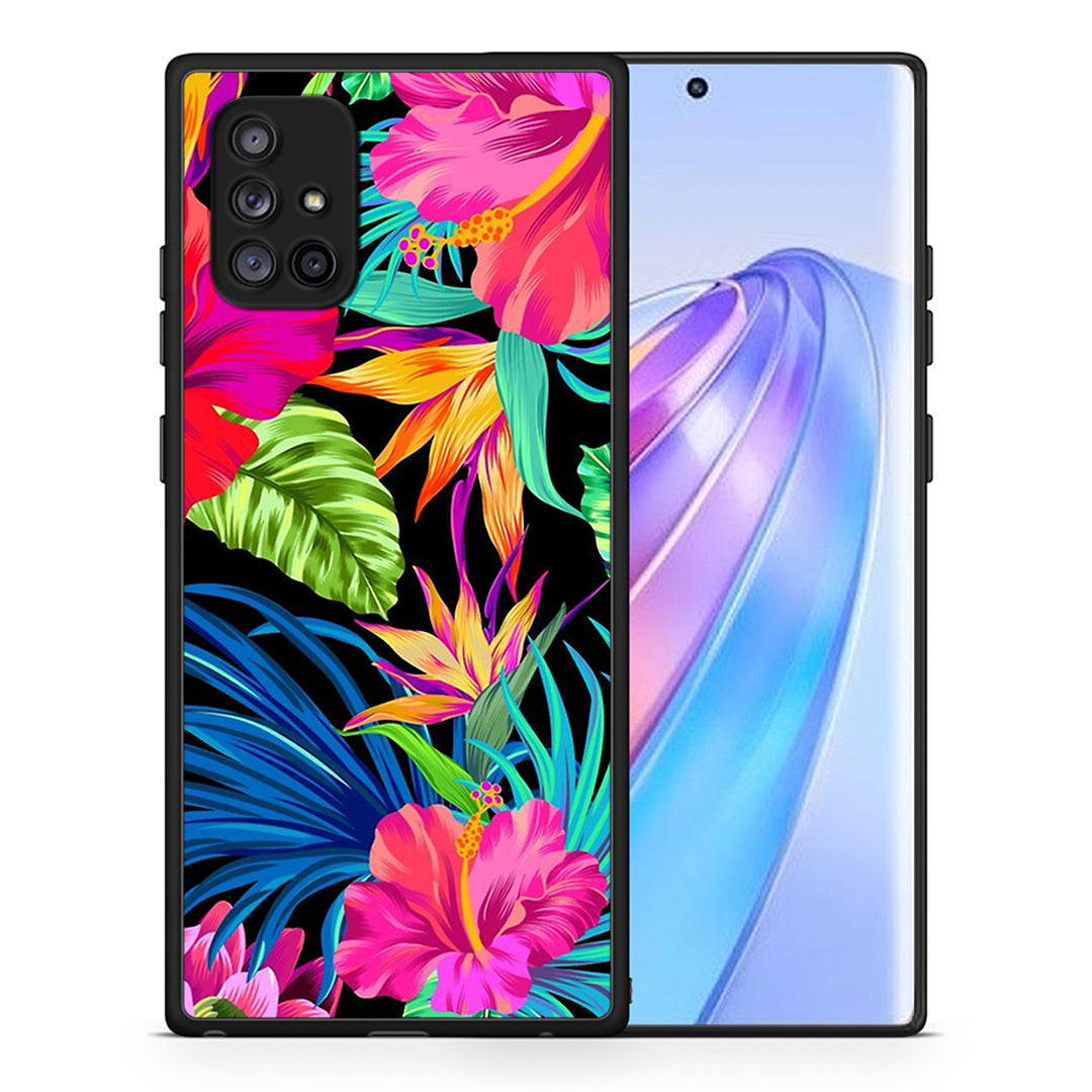 Θήκη Samsung Galaxy A71 5G Tropical Flowers από τη Smartfits με σχέδιο στο πίσω μέρος και μαύρο περίβλημα | Samsung Galaxy A71 5G Tropical Flowers case with colorful back and black bezels