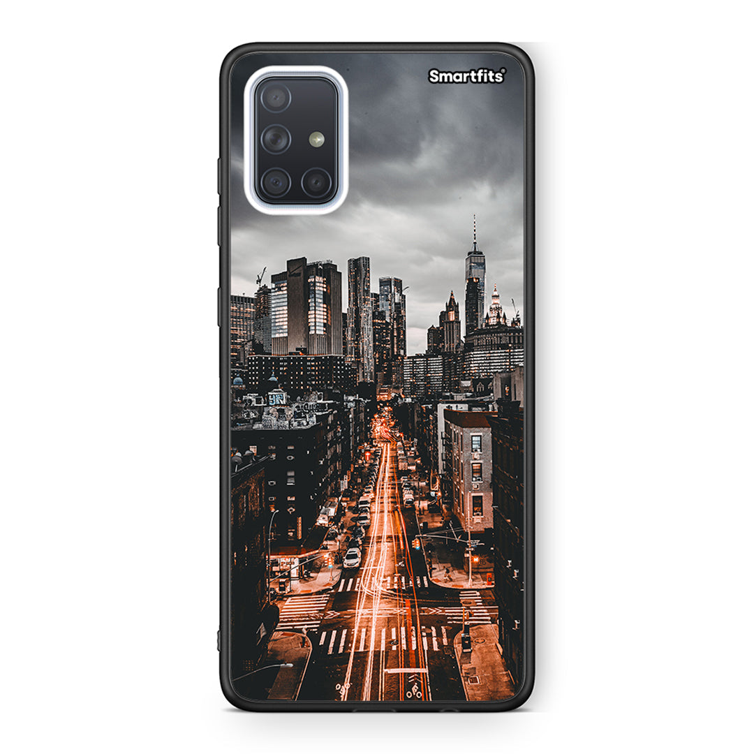 Samsung A51 City Lights θήκη από τη Smartfits με σχέδιο στο πίσω μέρος και μαύρο περίβλημα | Smartphone case with colorful back and black bezels by Smartfits