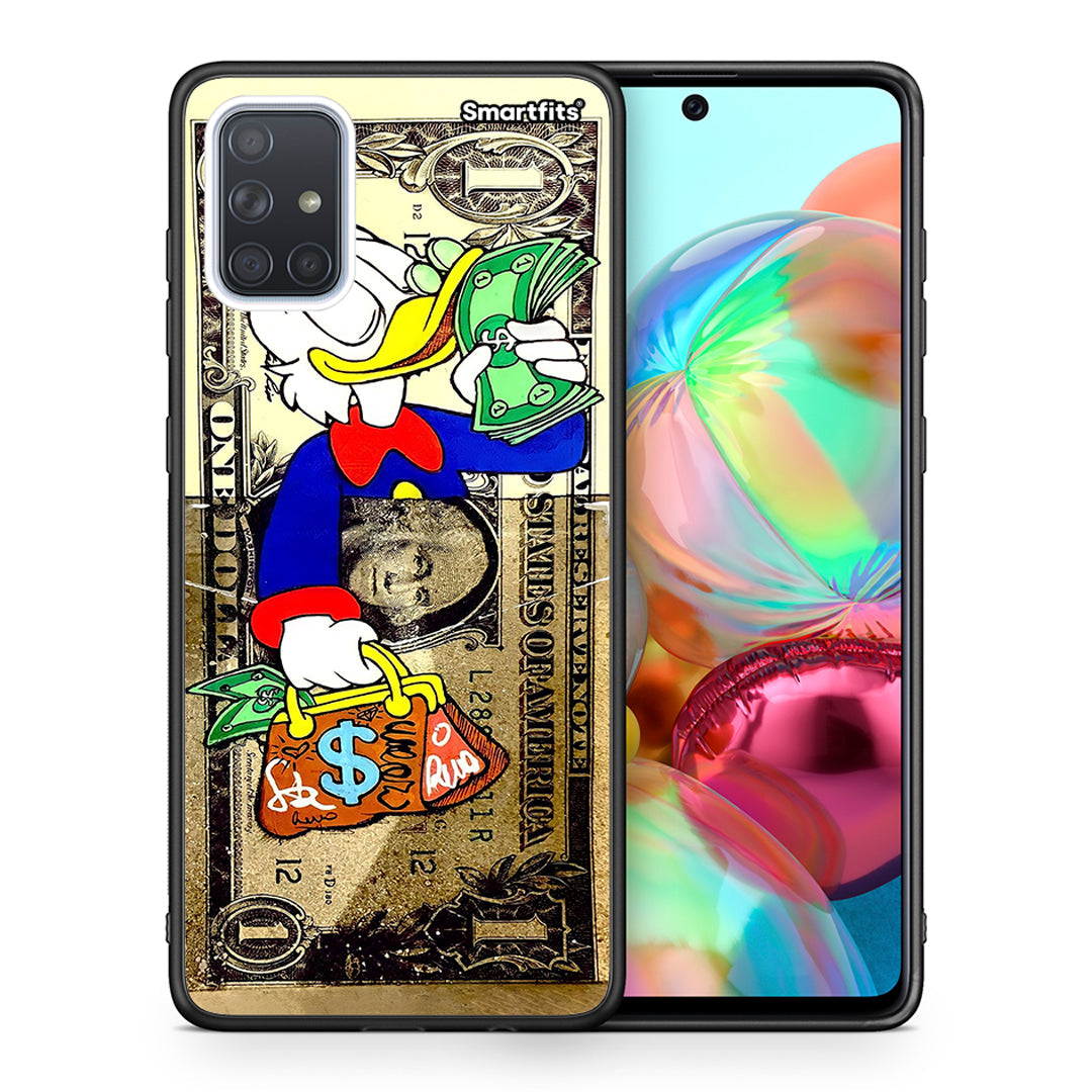 Θήκη Samsung A71 Duck Money από τη Smartfits με σχέδιο στο πίσω μέρος και μαύρο περίβλημα | Samsung A71 Duck Money case with colorful back and black bezels