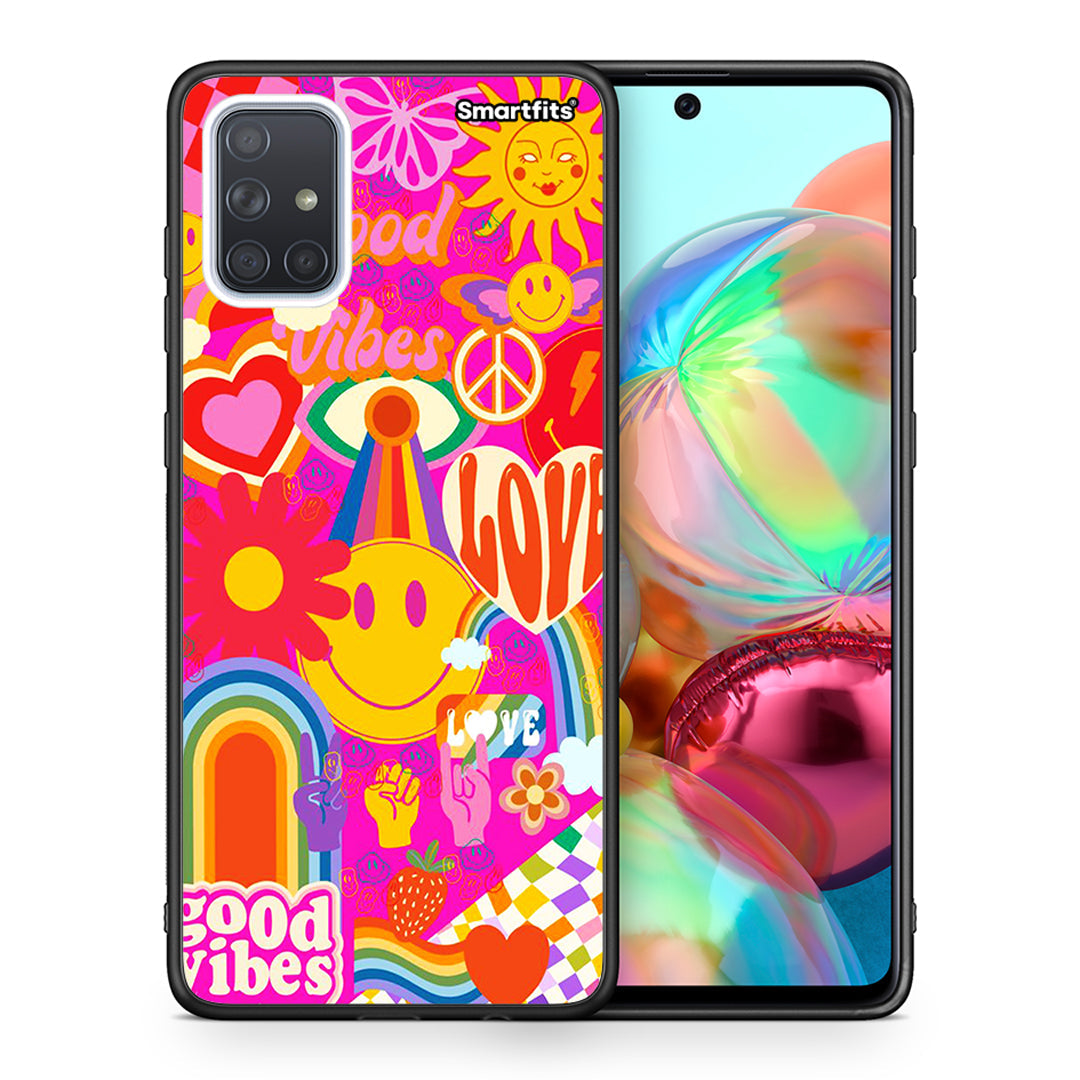 Θήκη Samsung A71 Hippie Love από τη Smartfits με σχέδιο στο πίσω μέρος και μαύρο περίβλημα | Samsung A71 Hippie Love case with colorful back and black bezels