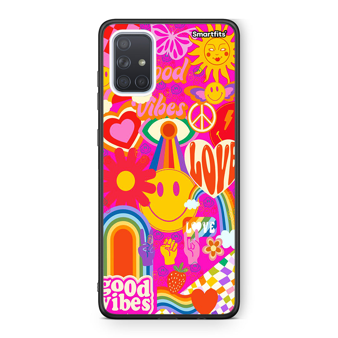 Samsung A51 Hippie Love θήκη από τη Smartfits με σχέδιο στο πίσω μέρος και μαύρο περίβλημα | Smartphone case with colorful back and black bezels by Smartfits