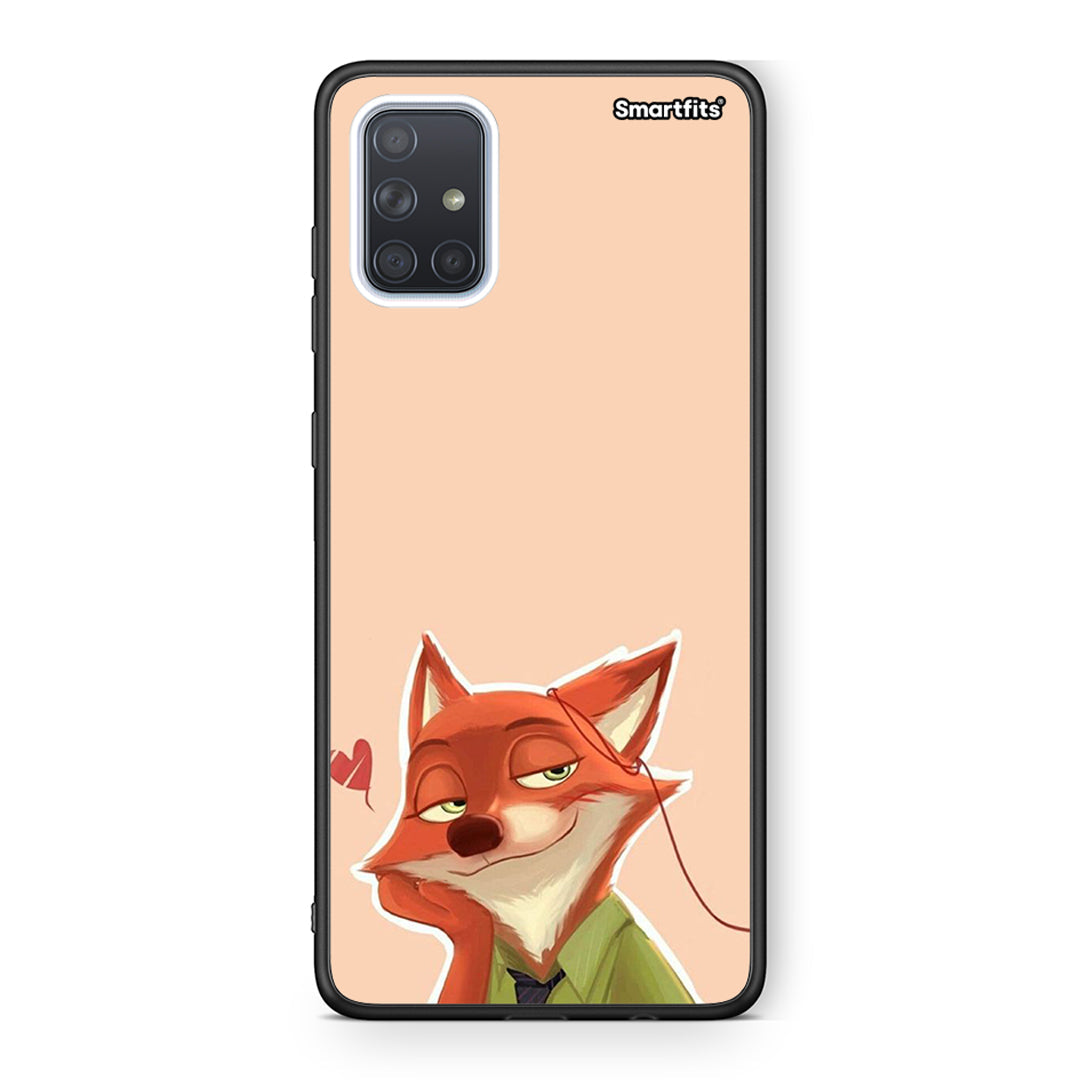 Samsung A51 Nick Wilde And Judy Hopps Love 1 θήκη από τη Smartfits με σχέδιο στο πίσω μέρος και μαύρο περίβλημα | Smartphone case with colorful back and black bezels by Smartfits