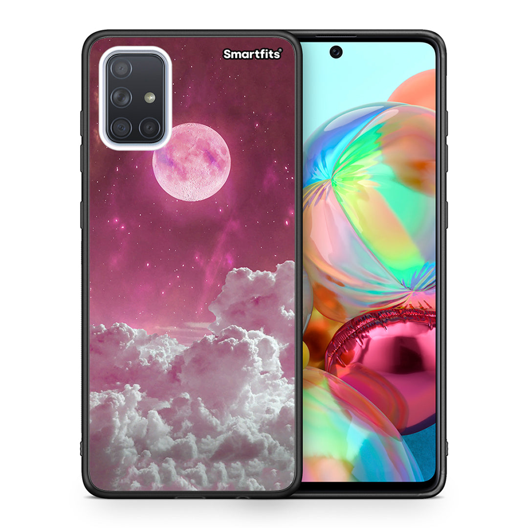 Θήκη Samsung A71 Pink Moon από τη Smartfits με σχέδιο στο πίσω μέρος και μαύρο περίβλημα | Samsung A71 Pink Moon case with colorful back and black bezels