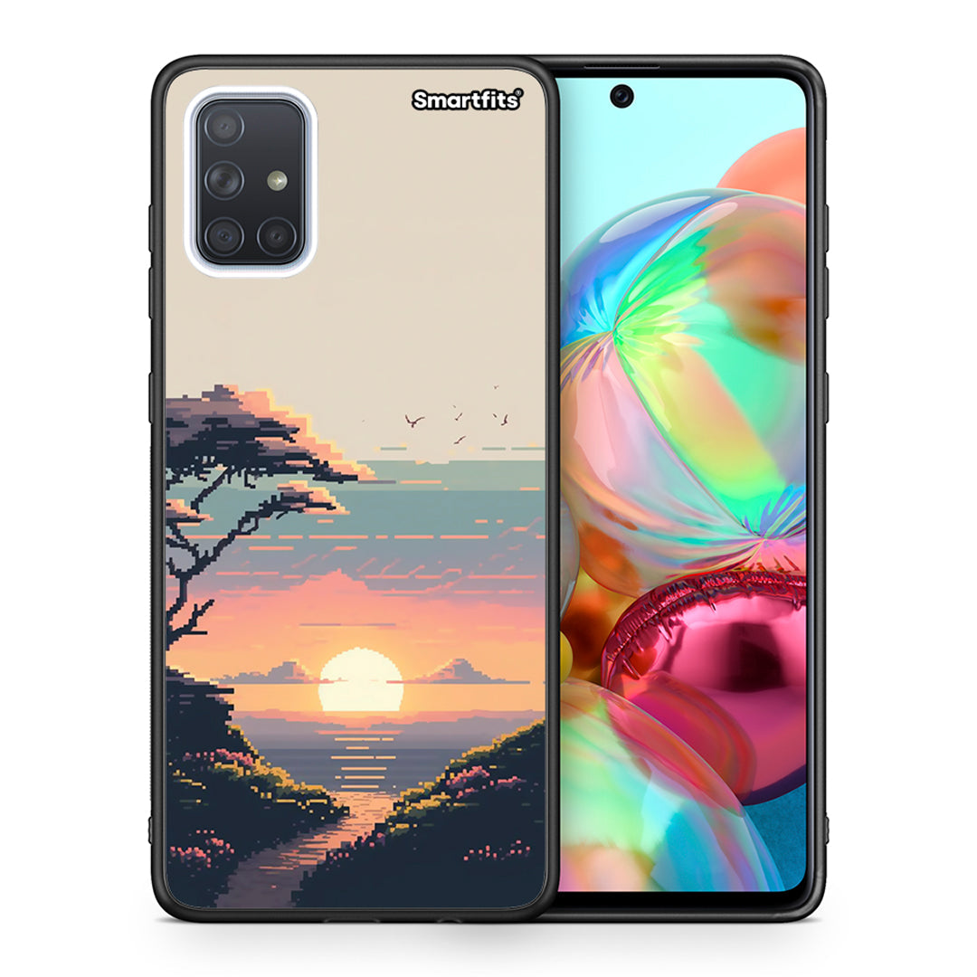 Θήκη Samsung A71 Pixel Sunset από τη Smartfits με σχέδιο στο πίσω μέρος και μαύρο περίβλημα | Samsung A71 Pixel Sunset case with colorful back and black bezels