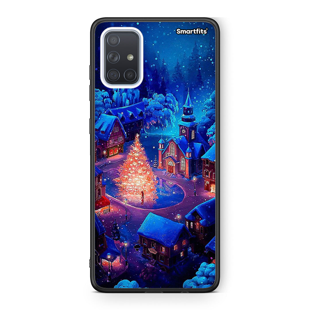 Samsung A71 Xmas Village θήκη από τη Smartfits με σχέδιο στο πίσω μέρος και μαύρο περίβλημα | Smartphone case with colorful back and black bezels by Smartfits