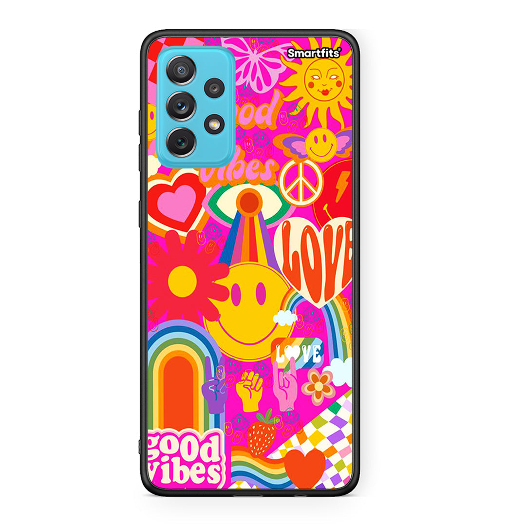 Samsung A72 Hippie Love θήκη από τη Smartfits με σχέδιο στο πίσω μέρος και μαύρο περίβλημα | Smartphone case with colorful back and black bezels by Smartfits