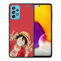 Thumbnail for Θήκη Samsung A72 Pirate Luffy από τη Smartfits με σχέδιο στο πίσω μέρος και μαύρο περίβλημα | Samsung A72 Pirate Luffy case with colorful back and black bezels