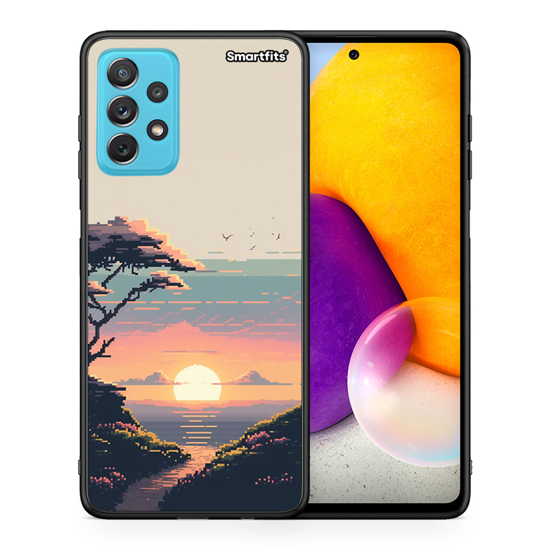 Θήκη Samsung A72 Pixel Sunset από τη Smartfits με σχέδιο στο πίσω μέρος και μαύρο περίβλημα | Samsung A72 Pixel Sunset case with colorful back and black bezels
