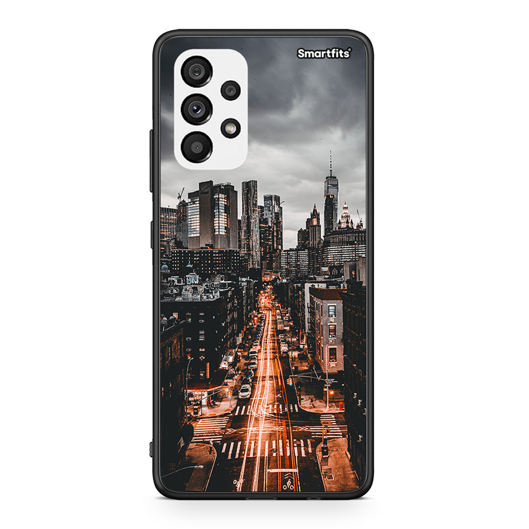 Samsung A73 5G City Lights θήκη από τη Smartfits με σχέδιο στο πίσω μέρος και μαύρο περίβλημα | Smartphone case with colorful back and black bezels by Smartfits